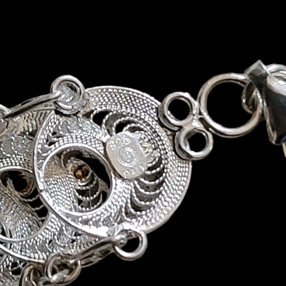 925 Sterling Silver Filigree Scale Design Bracelet - Picture 6 of 7
